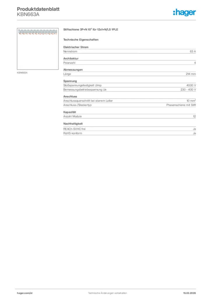 Bild Hager Produktdatenblatt KBN663A | Hager Deutschland