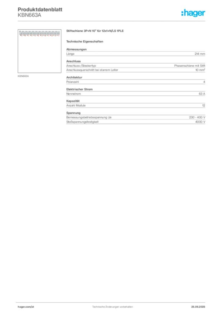 Bild Hager Produktdatenblatt KBN663A | Hager Deutschland