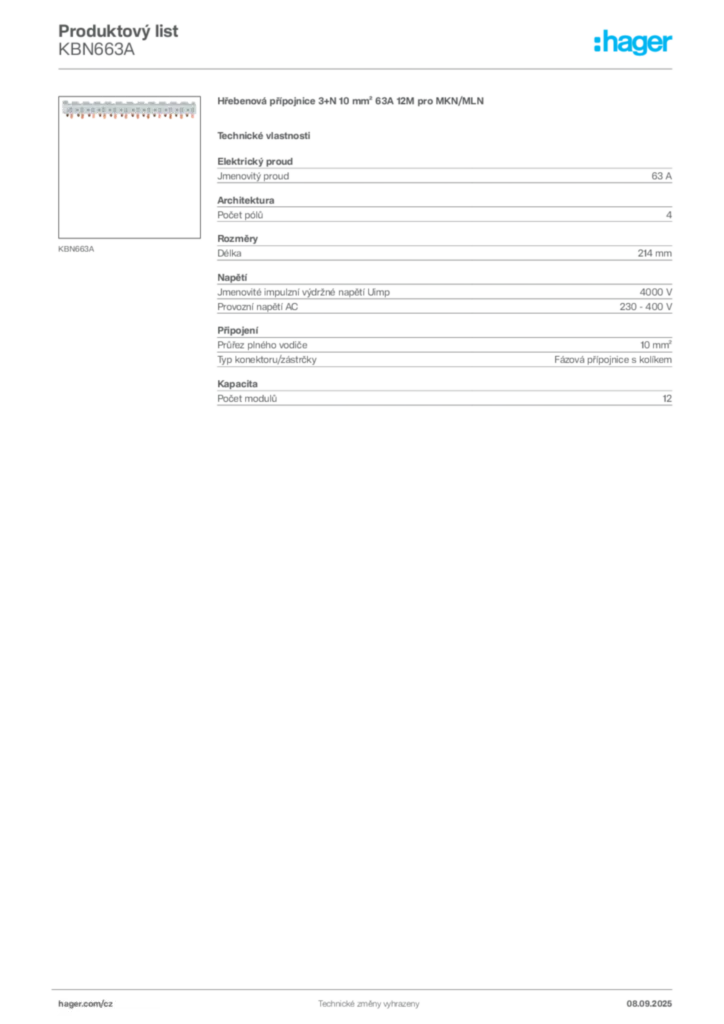 Obrázek Hager Produktový list KBN663A | Hager