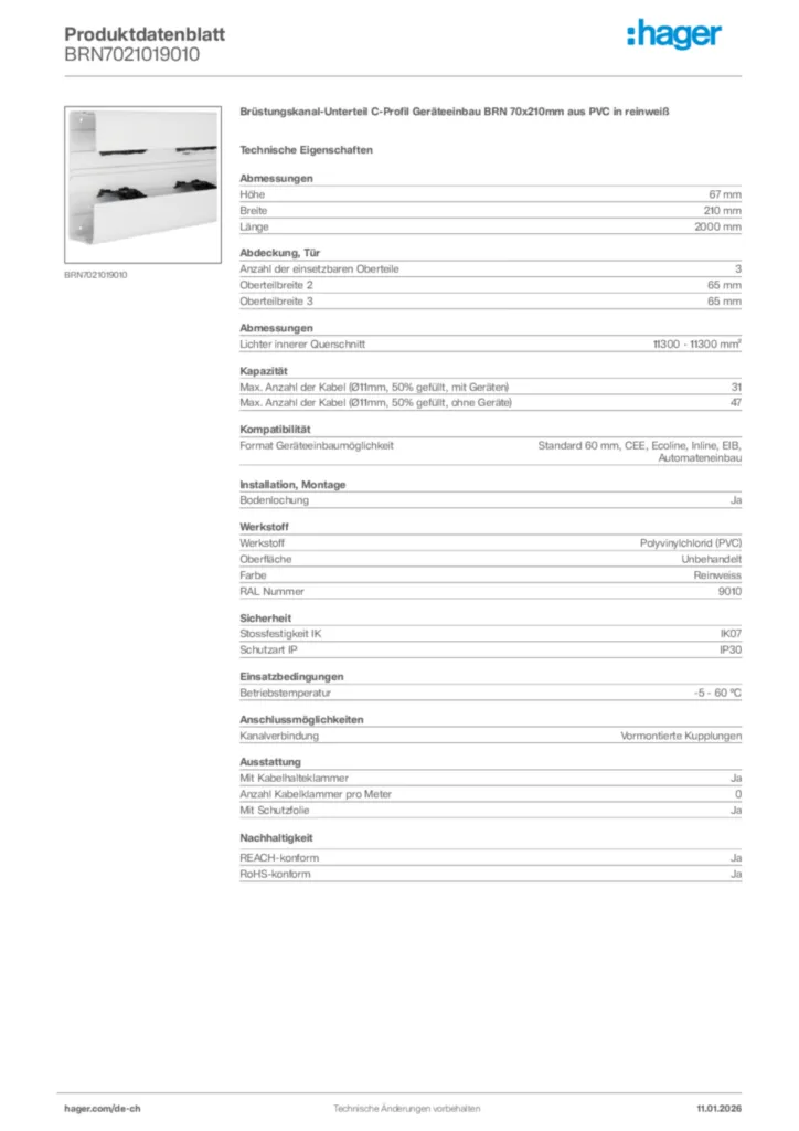 Bild Hager Produktdatenblatt BRN7021019010 | Hager Schweiz