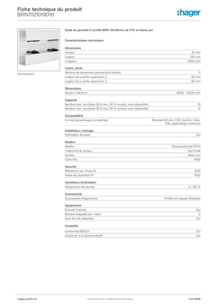 Image Hager Fiche technique du produit BRN7021019010 | Hager Suisse