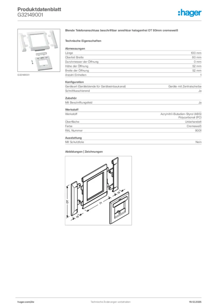 Bild Hager Produktdatenblatt G32149001 | Hager Deutschland