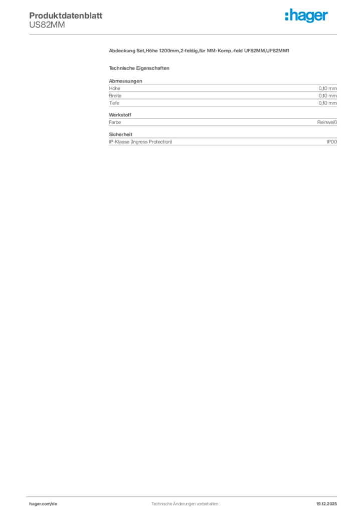 Bild Hager Produktdatenblatt US82MM | Hager Deutschland