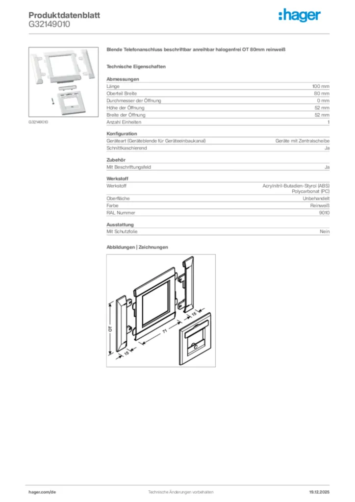 Bild Hager Produktdatenblatt G32149010 | Hager Deutschland