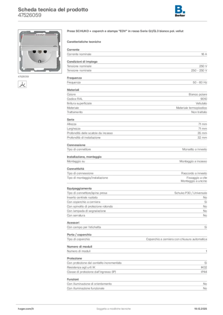 Immagine Berker Scheda tecnica del prodotto 47526059 | Hager Italia