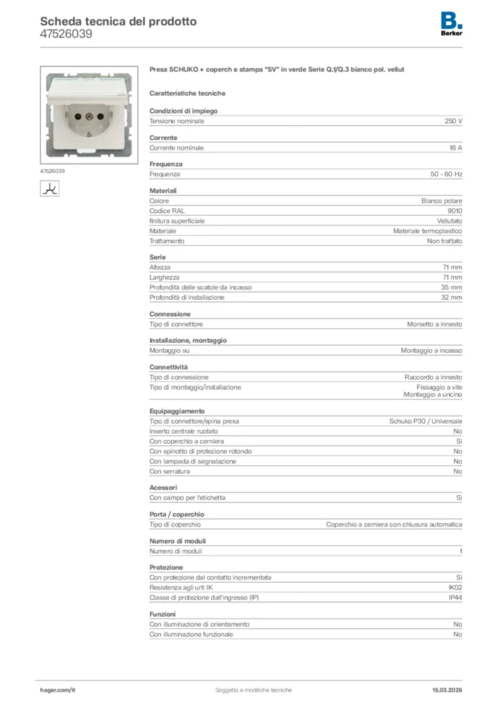 Immagine Berker Scheda tecnica del prodotto 47526039 | Hager Italia