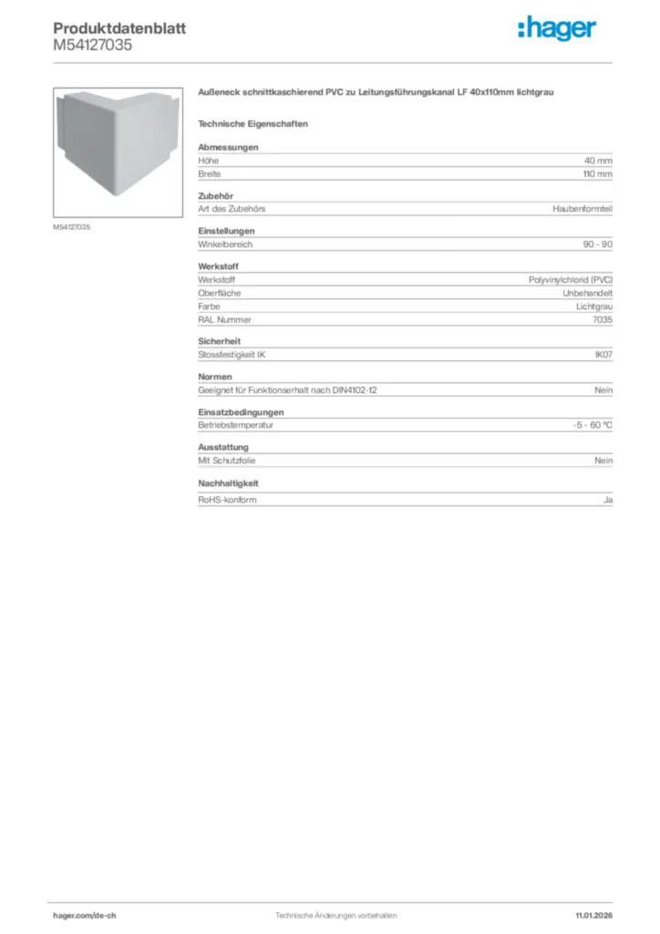 Bild Hager Produktdatenblatt M54127035 | Hager Schweiz