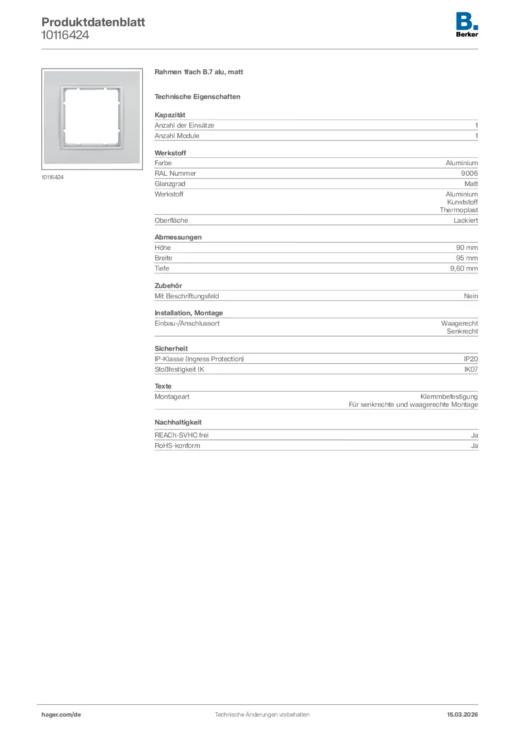 Bild Berker Produktdatenblatt 10116424 | Hager Deutschland