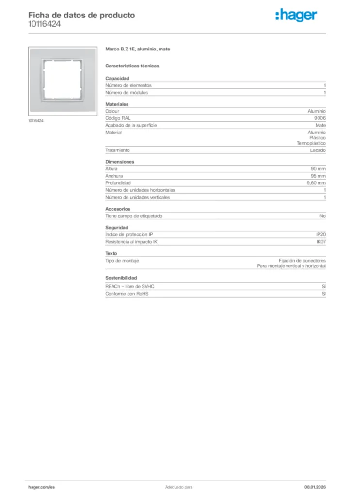 Imagen Hager Ficha de datos de producto 10116424 | Hager España