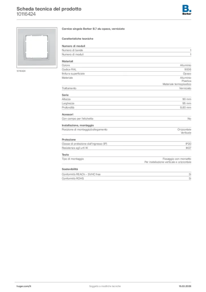 Immagine Berker Scheda tecnica del prodotto 10116424 | Hager Italia