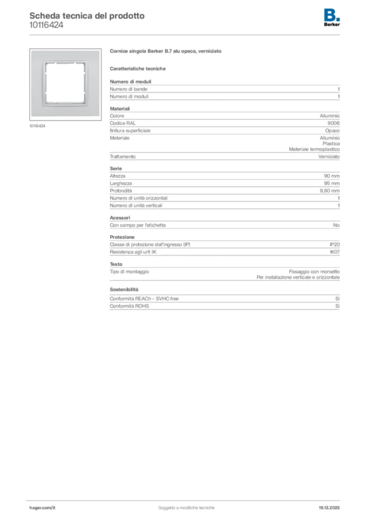 Immagine Berker Scheda tecnica del prodotto 10116424 | Hager Italia