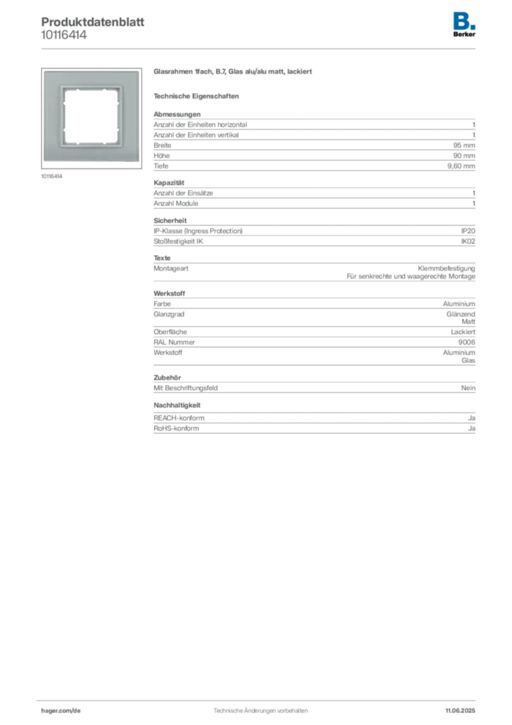 Bild Berker Produktdatenblatt 10116414 | Hager Deutschland