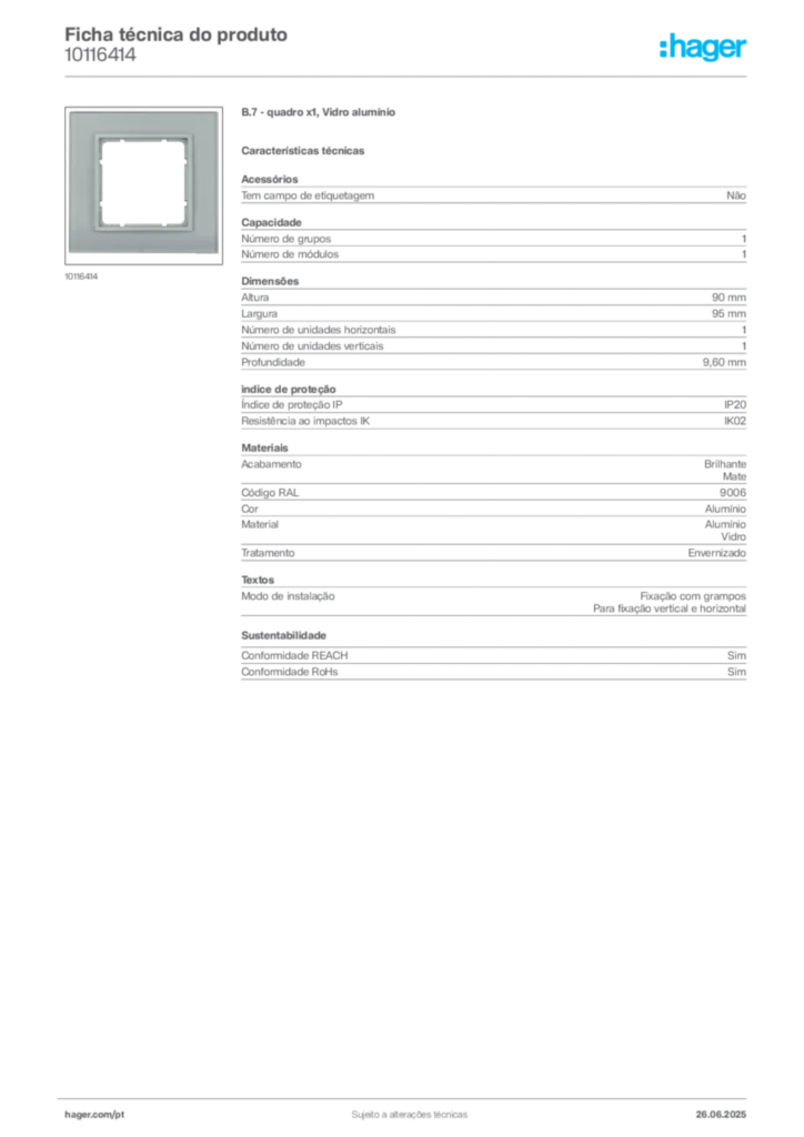 Imagem Hager Ficha técnica do produto 10116414 | Hager Portugal