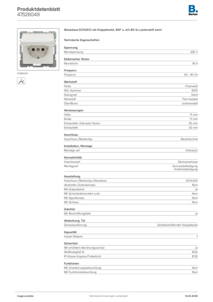 Bild Berker Produktdatenblatt 47526049 | Hager Deutschland