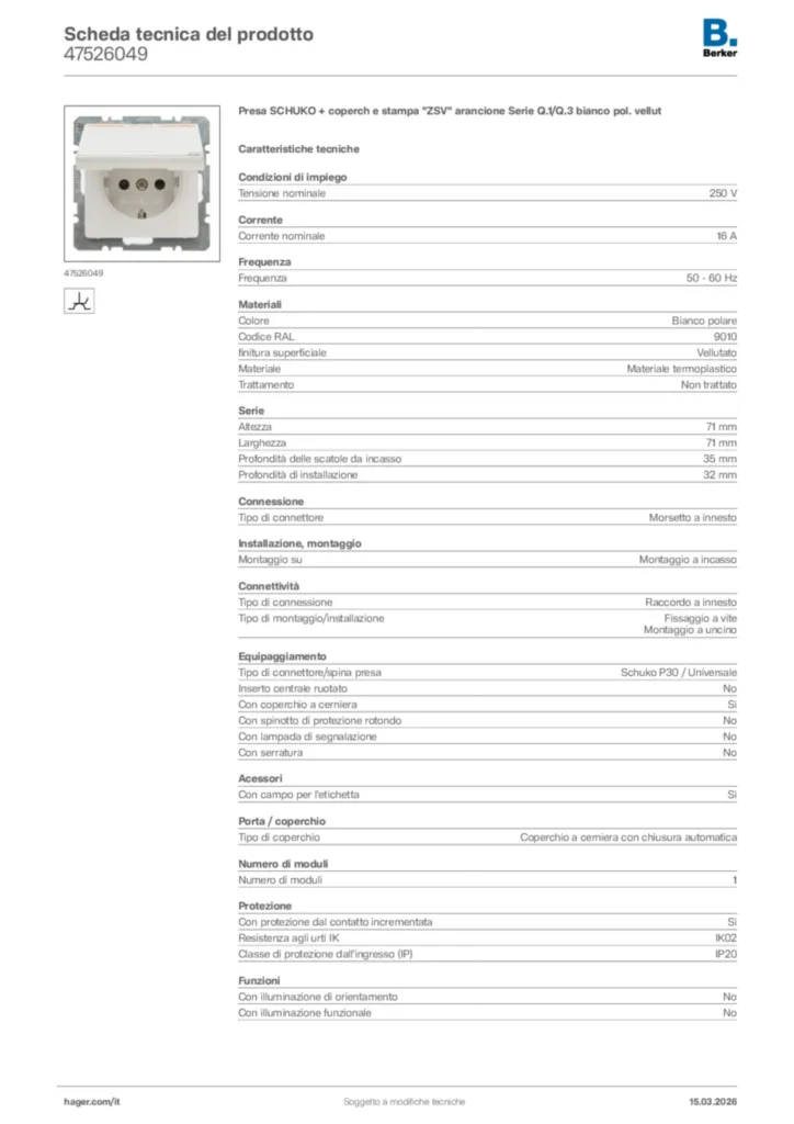 Immagine Berker Scheda tecnica del prodotto 47526049 | Hager Italia