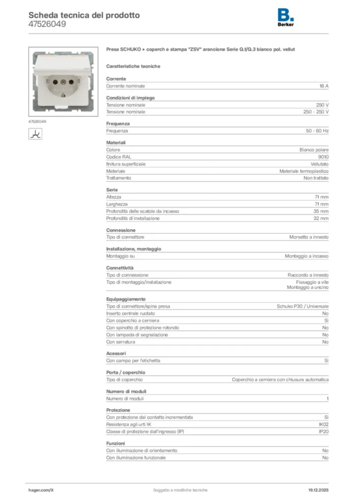 Immagine Berker Scheda tecnica del prodotto 47526049 | Hager Italia