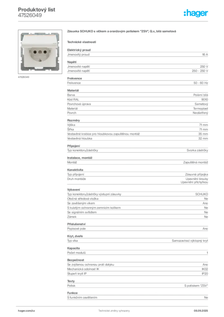 Obrázek Hager Produktový list 47526049 | Hager