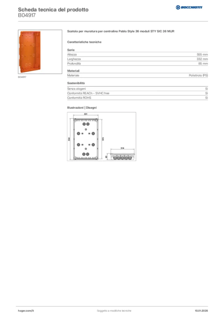 Immagine Bocchiotti Scheda tecnica del prodotto B04917 | Hager Italia