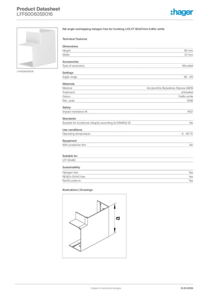 Image Hager Product data sheet LFF6006059016  | Hager Africa