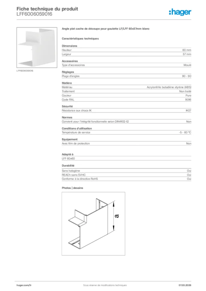 Image Hager Fiche technique du produit LFF6006059016 | Hager France