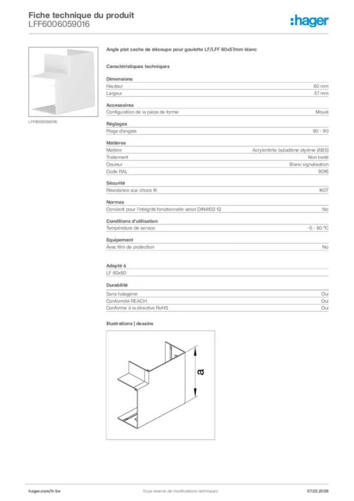 Image Hager Fiche technique du produit LFF6006059016 | Hager Belgique