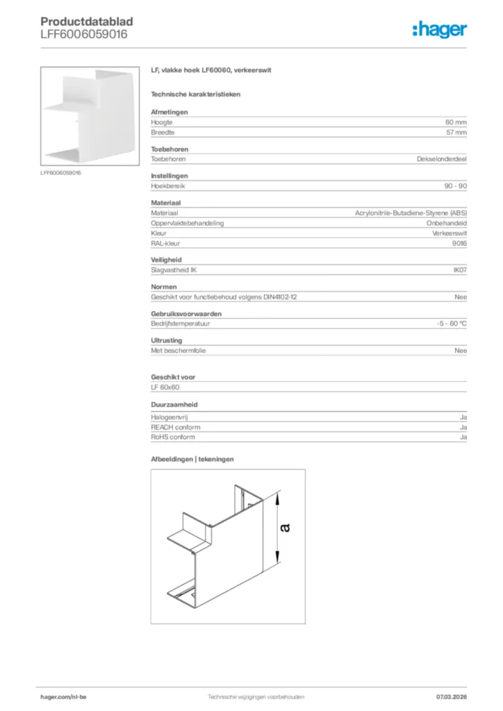 Afbeelding Hager Productdatablad LFF6006059016 | Hager Belgium