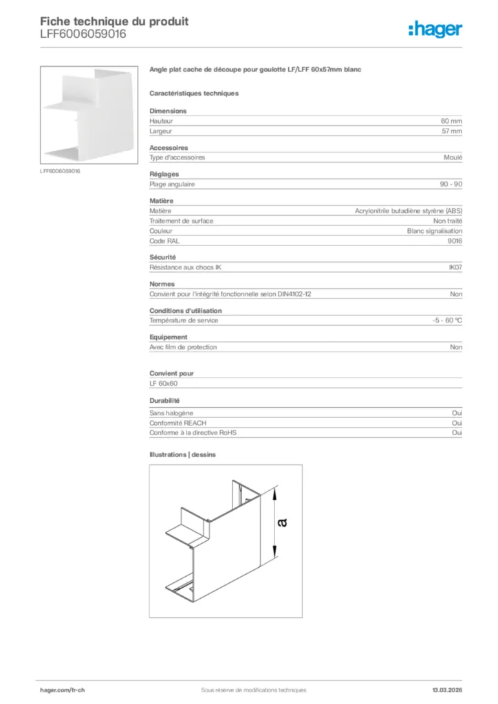 Image Hager Fiche technique du produit LFF6006059016 | Hager Suisse