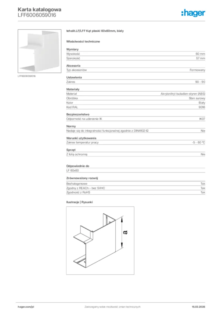 Zdjęcie Hager Karta katalogowa LFF6006059016 | Hager Polska