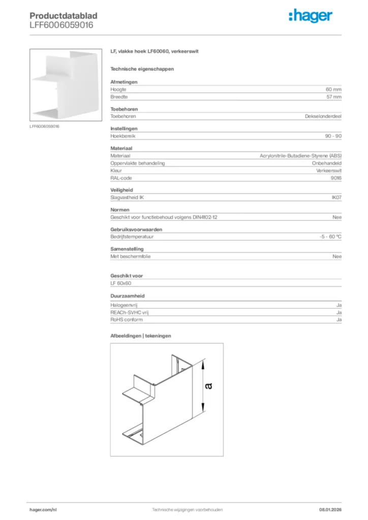 Afbeelding Hager Productdatablad LFF6006059016 | Hager Nederland