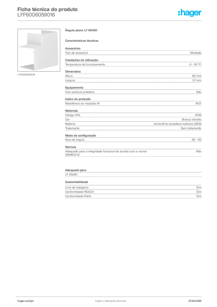Imagem Hager Ficha técnica do produto LFF6006059016 | Hager Portugal