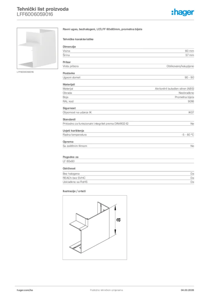 Slika Hager Tehnički list proizvoda LFF6006059016  | Hager