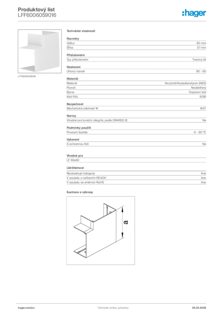 Obrázek Hager Product data sheet LFF6006059016 | Hager