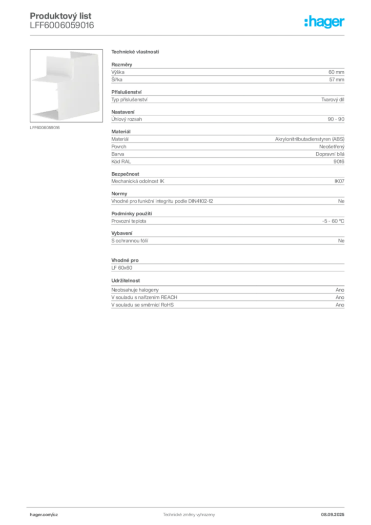 Obrázek Hager Produktový list LFF6006059016 | Hager