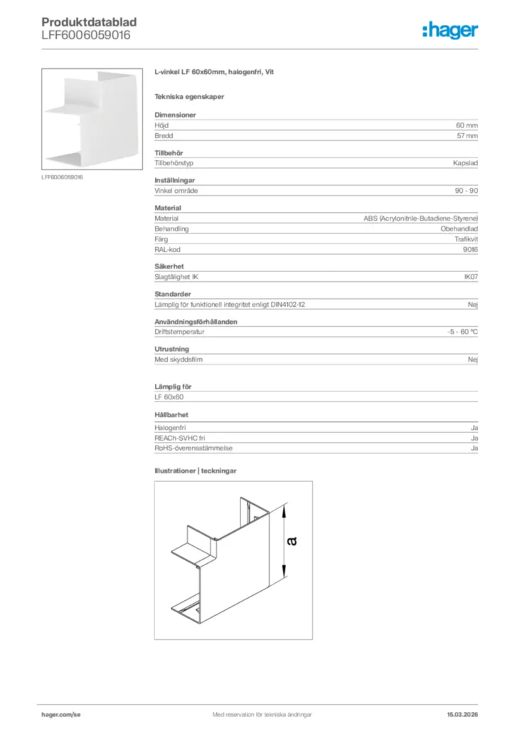 Bild Hager Produktdatablad LFF6006059016 | Hager Sverige