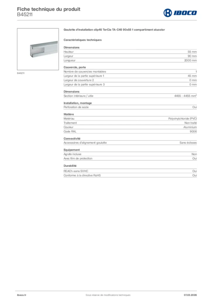 Image Iboco Fiche technique du produit B45211 | Hager France
