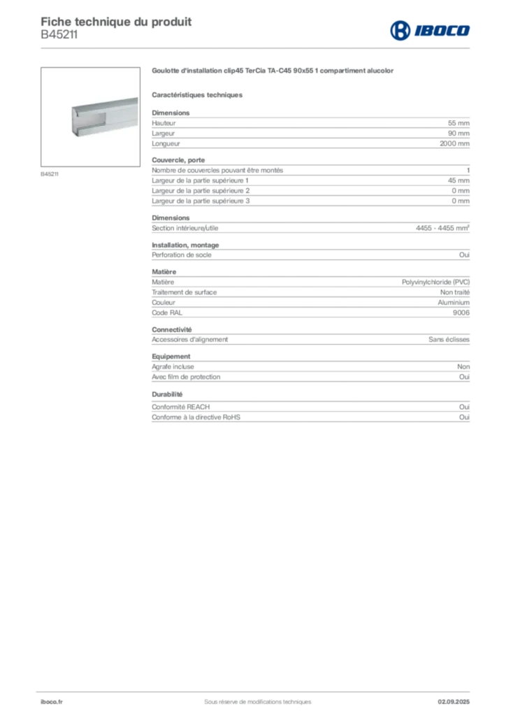 Image Iboco Fiche technique du produit B45211 | Hager France