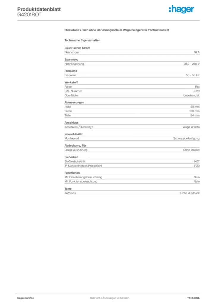 Bild Hager Produktdatenblatt G4201ROT | Hager Deutschland
