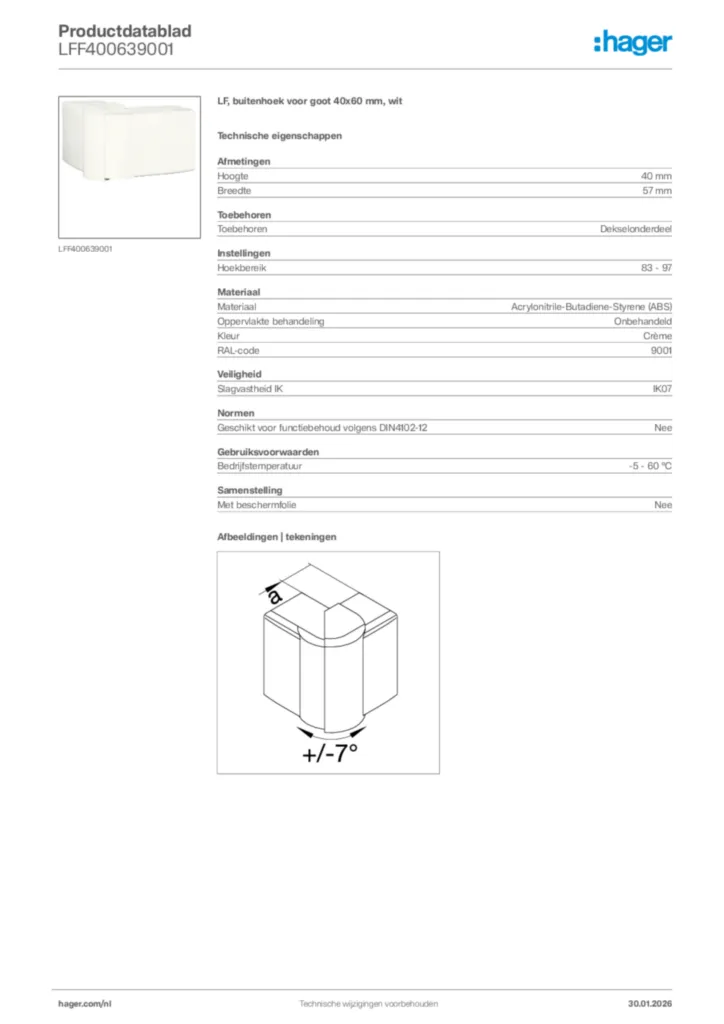 Afbeelding Hager Productdatablad LFF400639001 | Hager Nederland