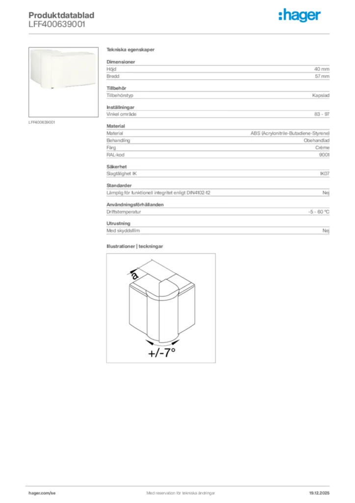 Bild Hager Produktdatablad LFF400639001 | Hager Sverige