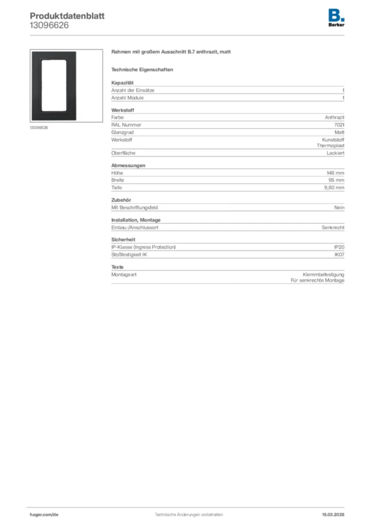 Bild Berker Produktdatenblatt 13096626 | Hager Deutschland