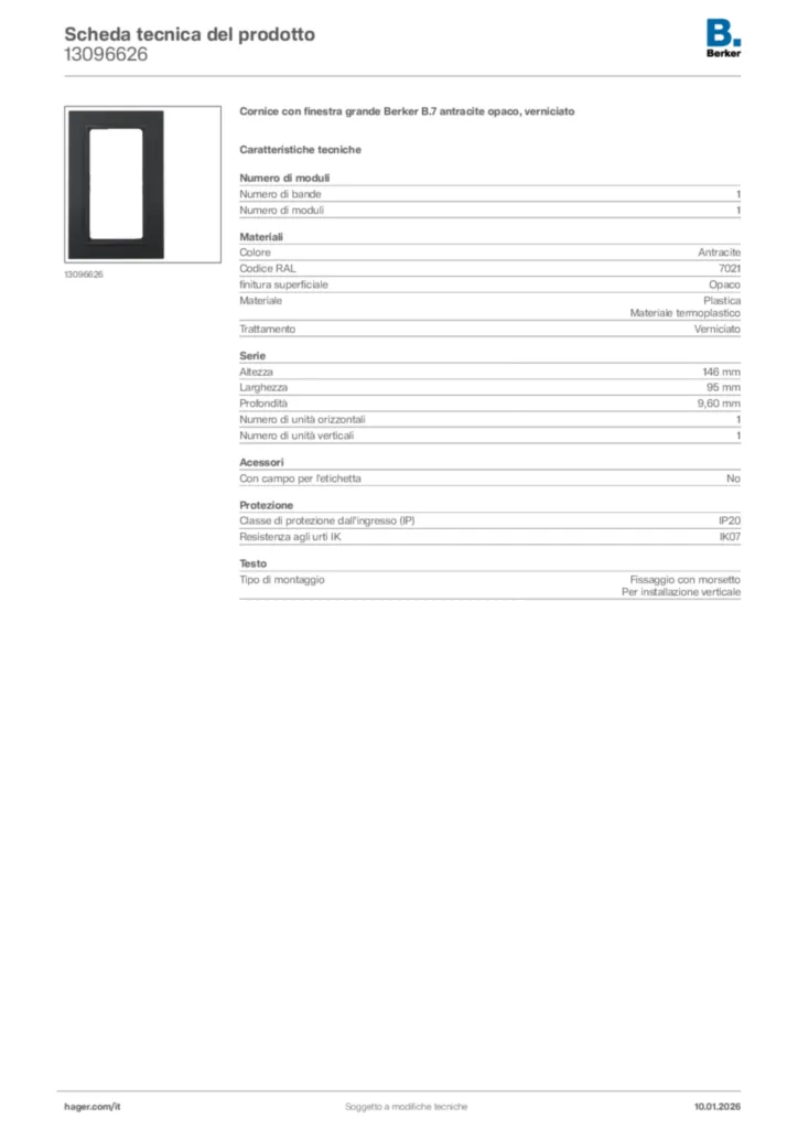 Immagine Berker Scheda tecnica del prodotto 13096626 | Hager Italia