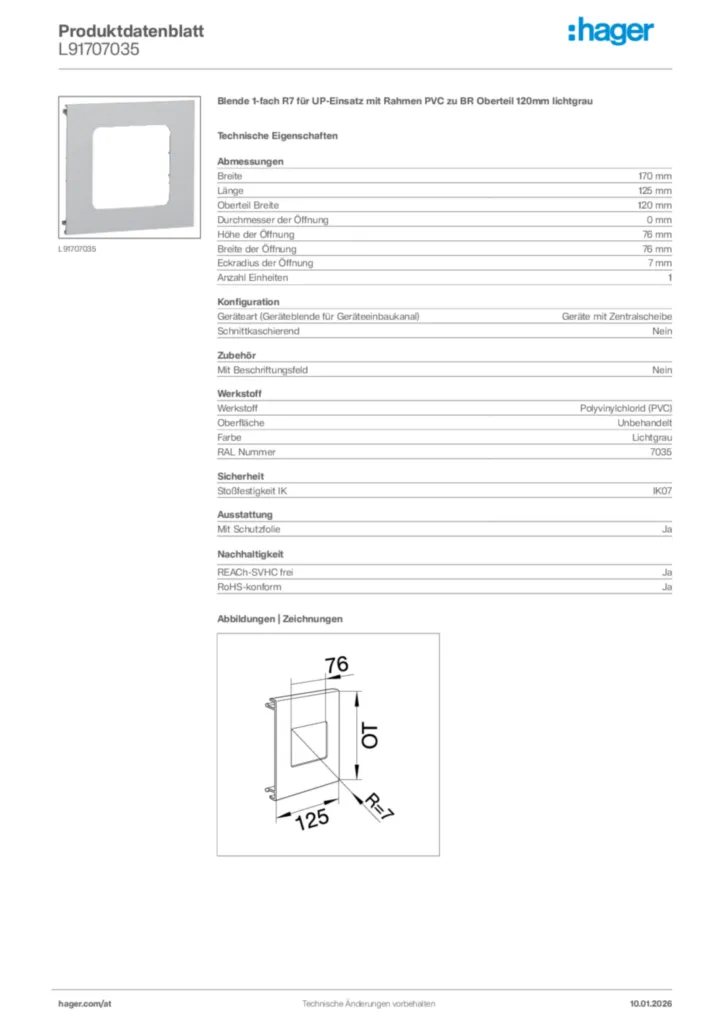 Bild Hager Produktdatenblatt L91707035 | Hager Deutschland