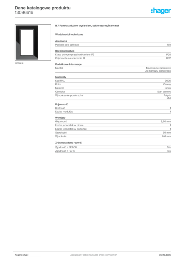 Zdjęcie Hager Karta katalogowa 13096616 | Hager Polska
