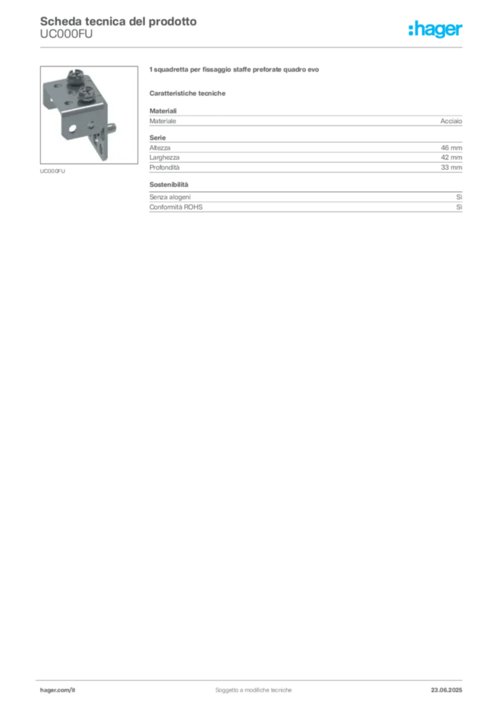 Immagine Hager Scheda tecnica del prodotto UC000FU | Hager Italia