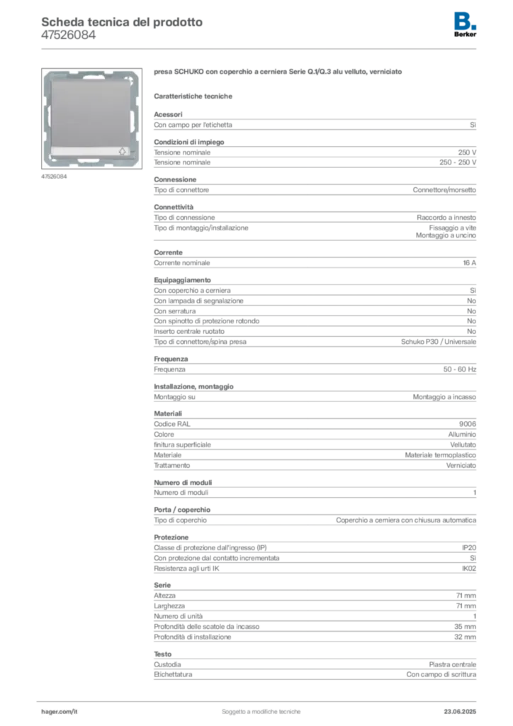 Immagine Berker Scheda tecnica del prodotto 47526084 | Hager Italia