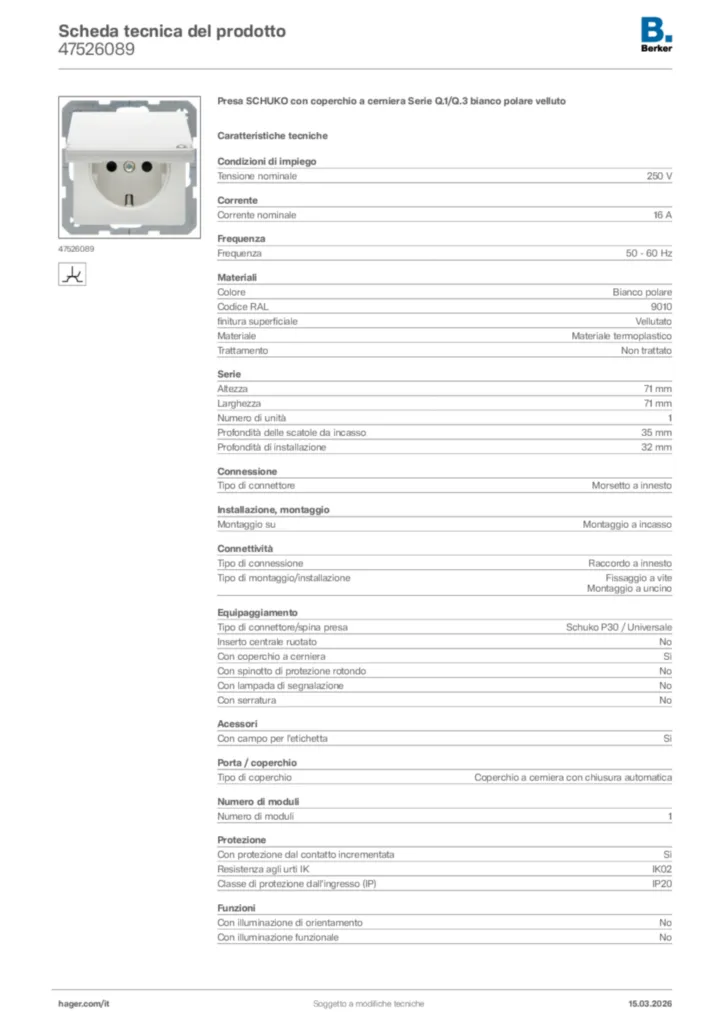 Immagine Berker Scheda tecnica del prodotto 47526089 | Hager Italia