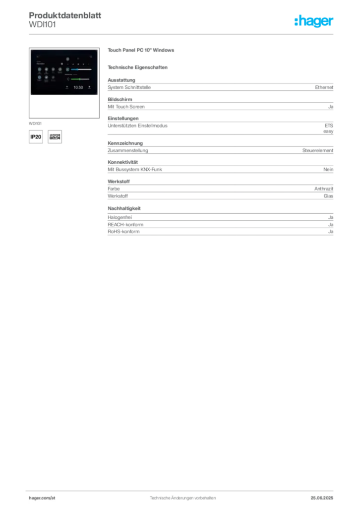 Bild Hager Produktdatenblatt WDI101 | Hager Deutschland