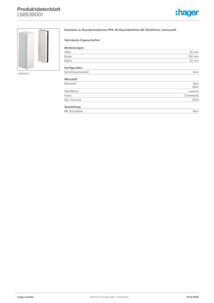 Bild Hager Produktdatenblatt L68539001 | Hager Deutschland