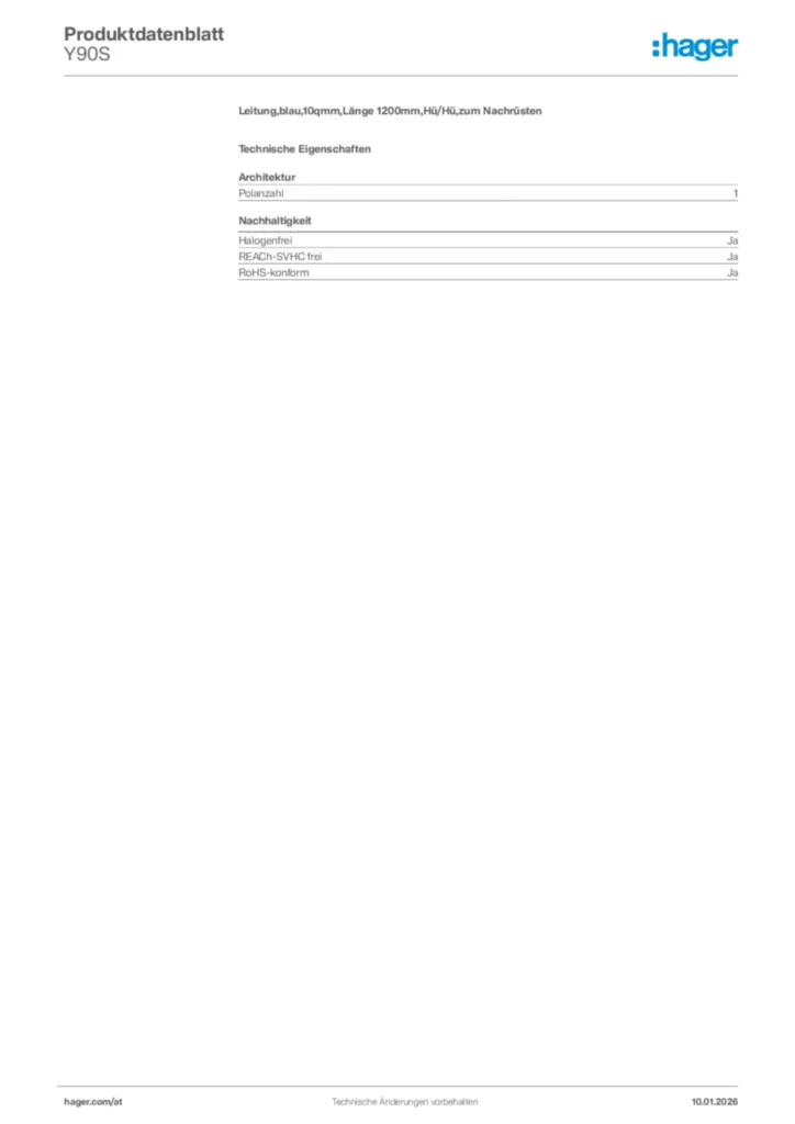 Bild Hager Produktdatenblatt Y90S | Hager Deutschland