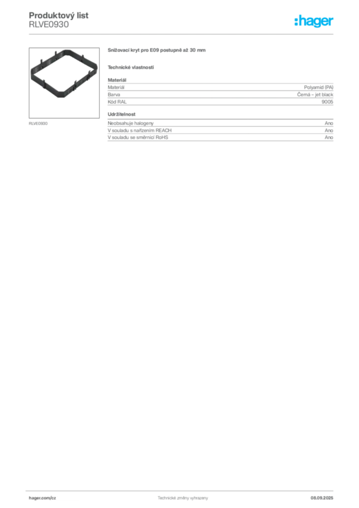 Obrázek Hager Produktový list RLVE0930 | Hager